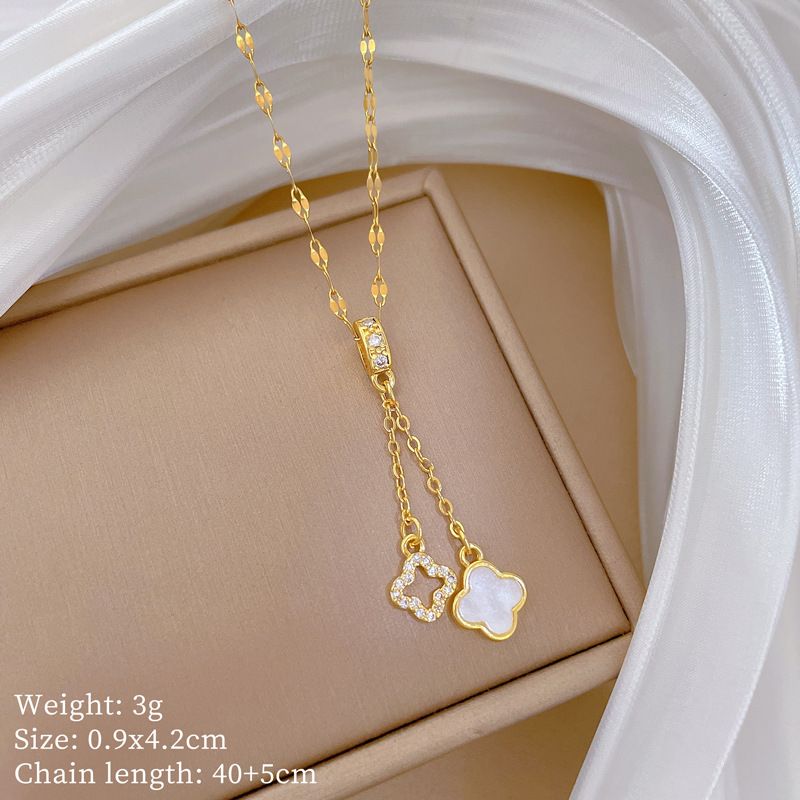 [Titanium Steel] Light Luxury Double Layer Lucky Flower Micro Inlaid True Gold Necklace For Women's Transport INS Net_voghion.com