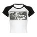 Amerikansk gadepersonlighed abstrakt print i kontrastfarve rund hals basis minimalistisk slim fit kortærmet spicy girl_voghion.com