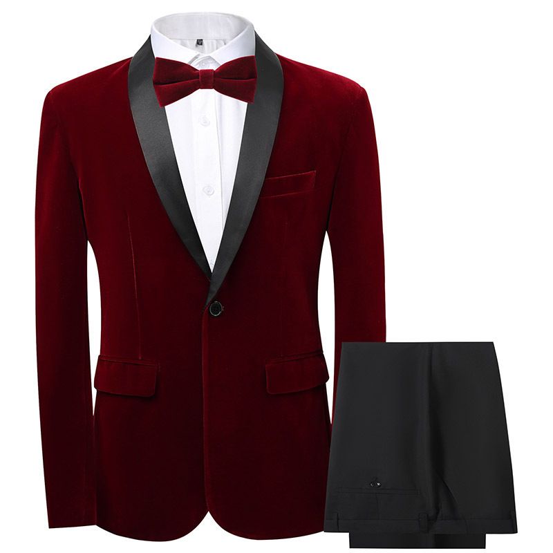 Elegant heren trouwpak, 3-delig, slim fit smoking met strik, premium fluwelen stof voor bruidegom, zakelijke en formele gelegenheden, zwart/rood/blauw/_voghion.com