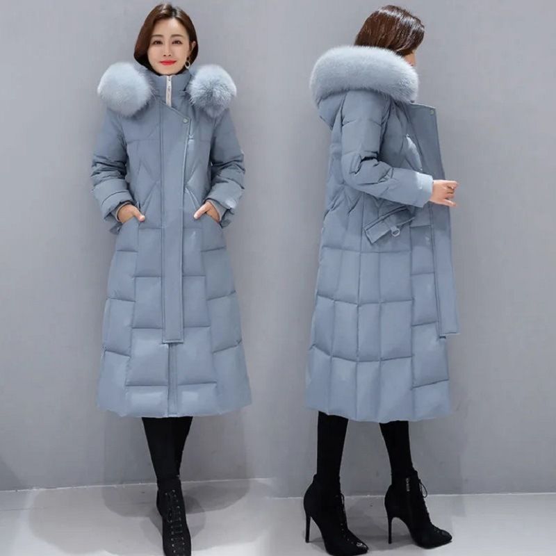 Damenbekleidung Wintermäntel Baumwolljacke lang übers Knie neuer Stil Mode Slim Fit großer Pelzkragen mittlerer und langer dicker Wintermantel für Damen_voghion.com