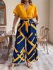Women's Clothing Plus Size V Neck Short Sleeved Top Printed Trousers Suit For Women_voghion.com