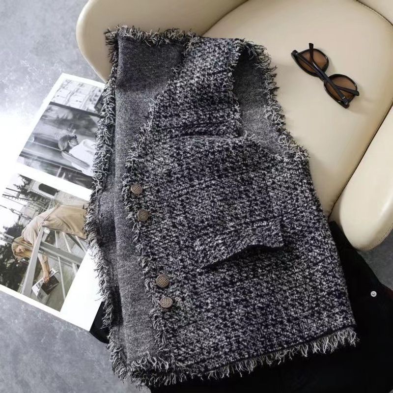 ​​Women's Stylish Fringe Vest Sleeveless Cardigan – Lightweight Layered Top For Spring & Autumn, Black One Size​​_voghion.com