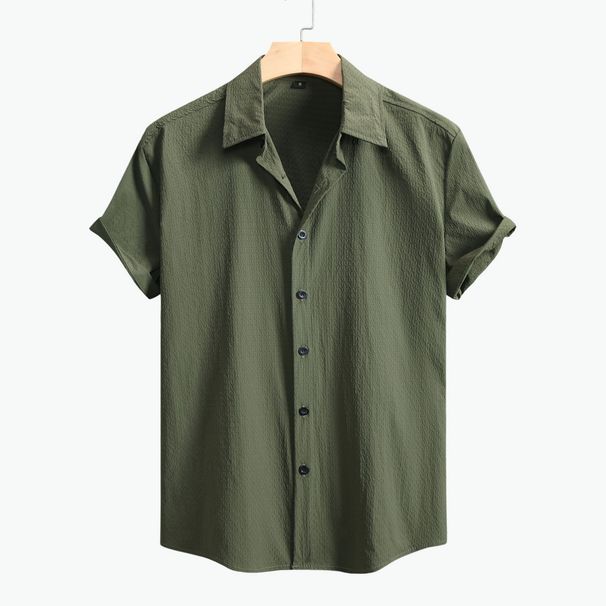 Camicia casual retrò a maniche corte e larghe da uomo_voghion.com