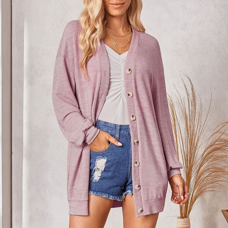 Lockere Strickjacke mit mittellangen Ärmeln für Damen_voghion.com