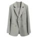 Blazer grigio sofisticato in stile britannico per donna - Giacca corta sartoriale di ispirazione francese, misto poliestere antipiega, doppiopetto formale_voghion.com