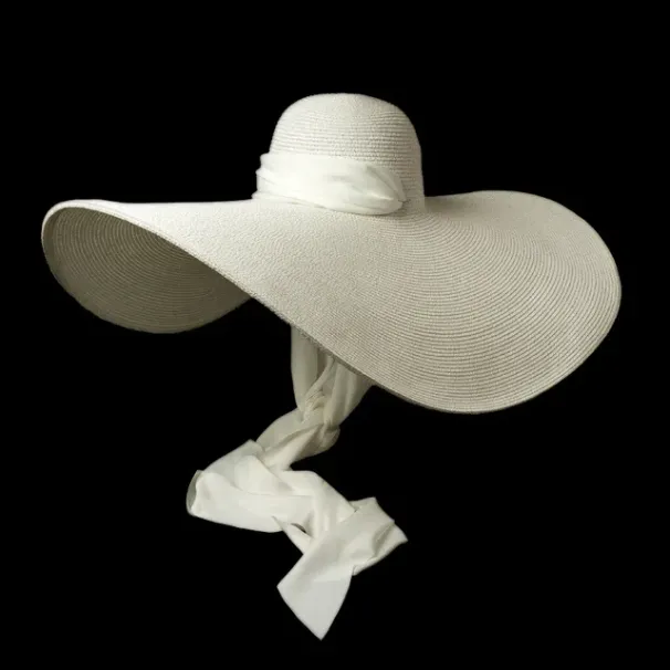 Sombrero Derby Kuntucky de paja gigante para playa, de ala ancha, color blanco, de 25 cm, con lazo de seda suave y extragrande para mujer_voghion.com