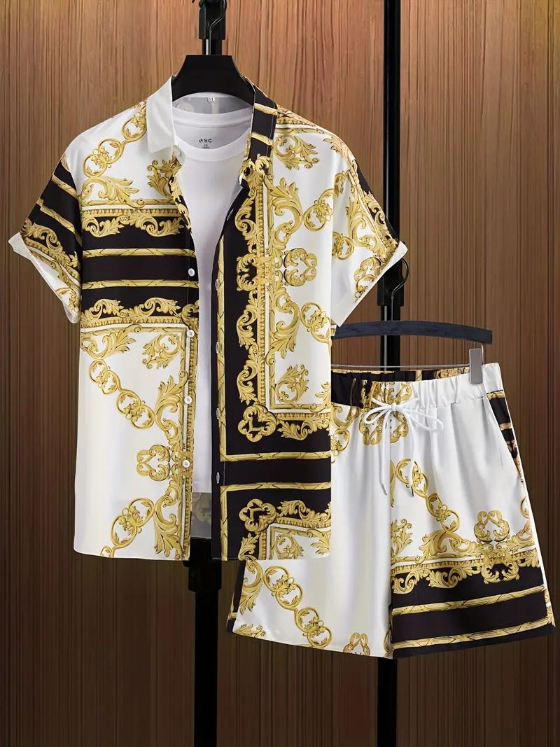 Herrenbekleidung Lässiger, lockerer 3D-gedruckter Kurzarmhemd-Hawaii-Anzug_voghion.com