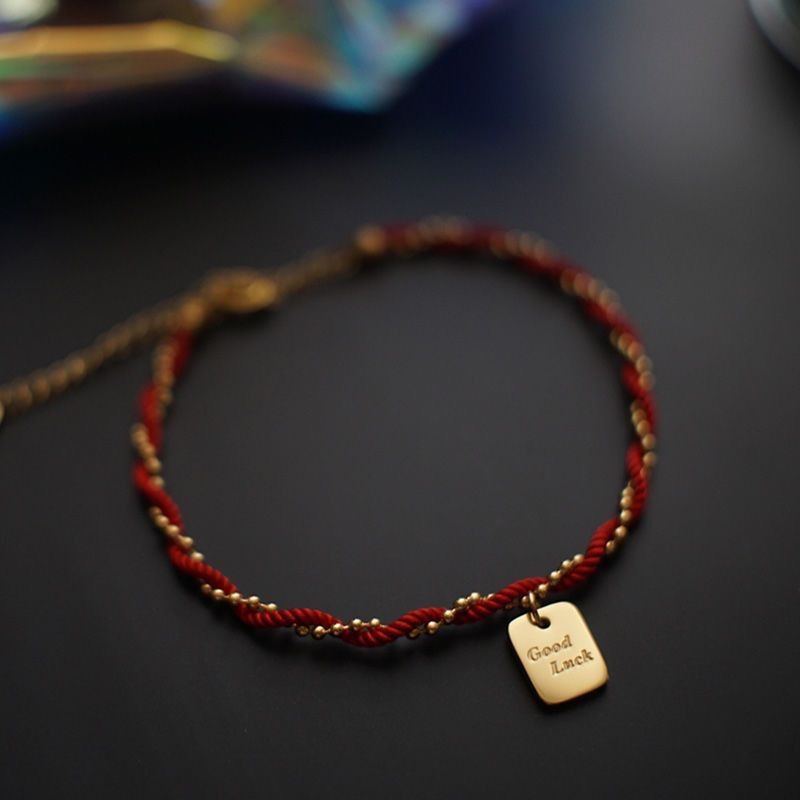 Rotes Seilarmband für Damen, Lebensjahr, Glücksseil, koreanischer Stil, schlichter Handschmuck aus Titanstahl, Neujahrsgeschenk_voghion.com