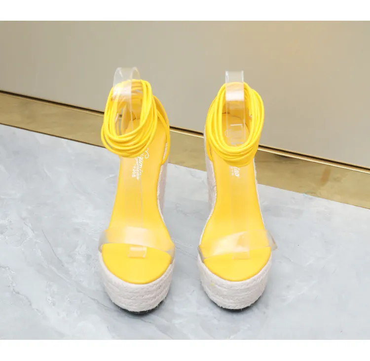 Sandales en corde de jute tressée pour femmes – Chaussures d'été à talon compensé et plateforme vertes pour pieds larges (grandes tailles disponibles)_voghion.com