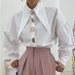 Abbigliamento da donna coreano chic nicchia versatile colletto a punta chic con una sola fila di bottoni in perla design camicia a maniche a sbuffo ampia per le donne_voghion.com