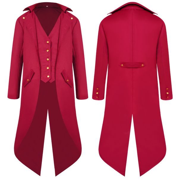 Einfarbiges langärmeliges Herrenkleid mit unregelmäßigen Knöpfen, mittelalterlicher Frack_voghion.com