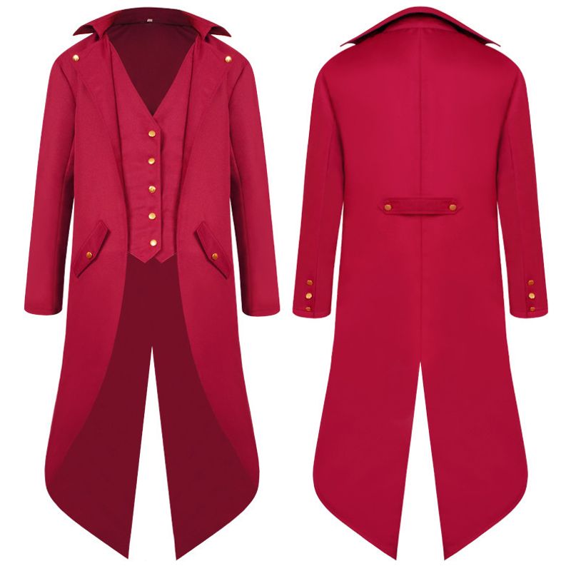 Robe à manches longues de couleur unie pour homme avec boutons irréguliers, queue-de-pie médiévale_voghion.com