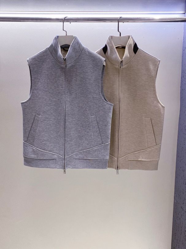 Cashmere Wool Blend ~ Collar Leather Inlaid Vest_voghion.com