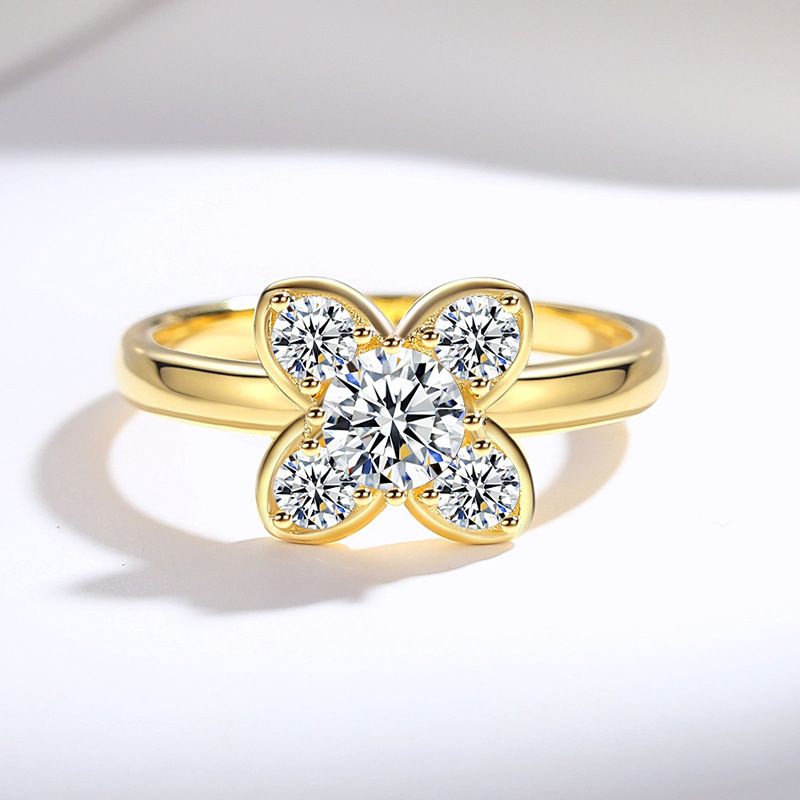 Sterling Silber für Frauen Koreanische Mode Promi-Stil Kleeblatt Moissanite Ring_voghion.com