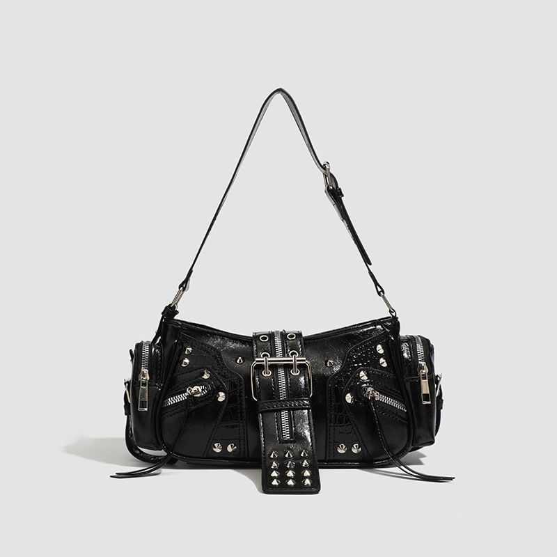 Damestassen Motorfiets Punk Rivet Heuptas Motorfiets Stijl Eén Schouder Onderarm Tas Retro Tas Dames Crossbody Tas Trend_voghion.com