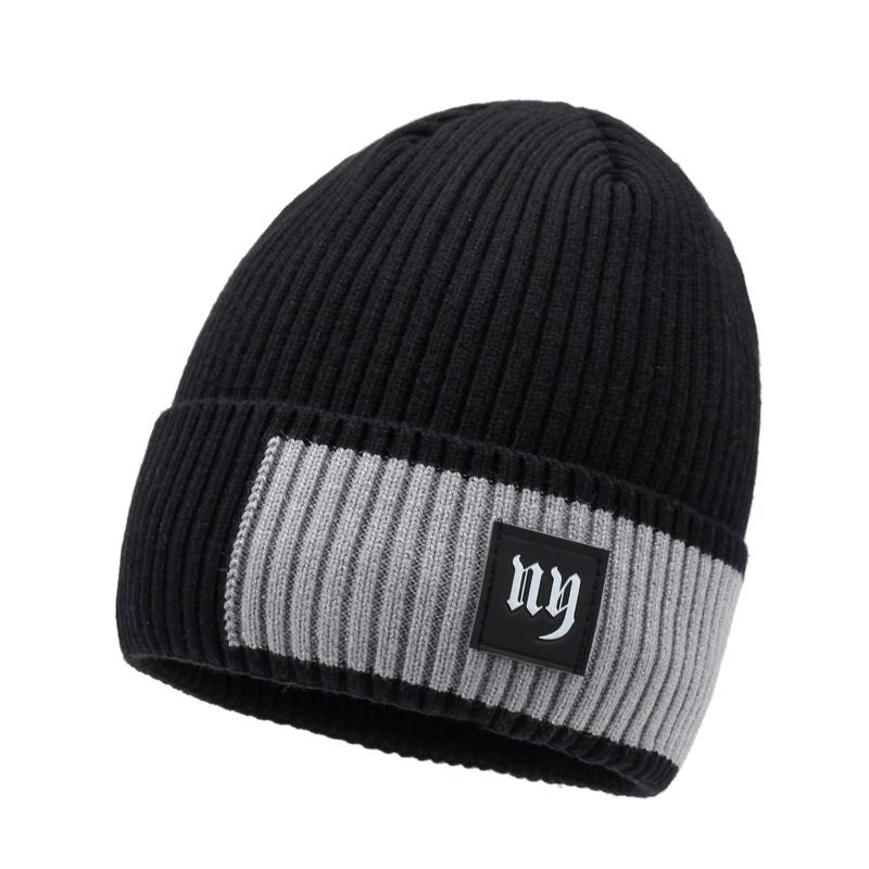 Letter Color Blocked For Men, New Winter Warm And Windproof Woolen Outdoor Cycling Knitted Hat, Cold Hat_voghion.com