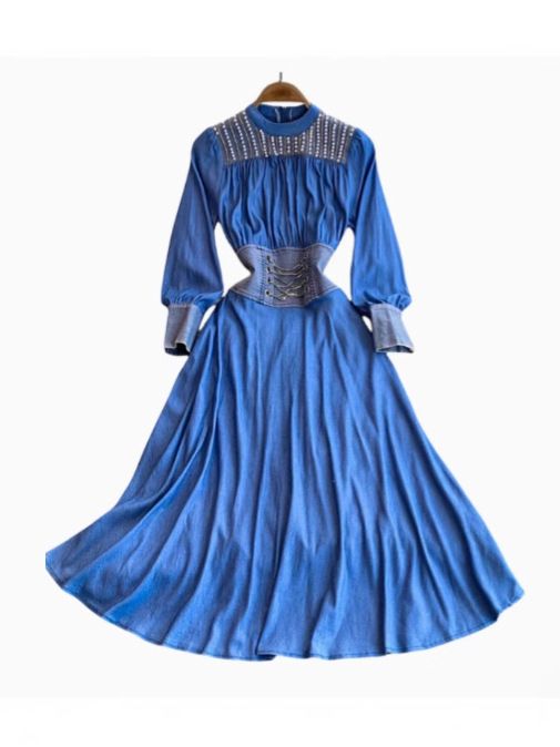 Robe de célébrité haut de gamme, légère et luxueuse, avec col montant et perles en diamant, coupe ajustée, longueur moyenne_voghion.com
