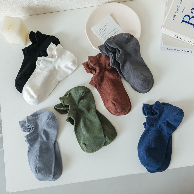 2025d Nieuwe korte lente mesh grote hak heren boot effen kleur sport zweetabsorberend ademend onzichtbaar katoenen sokken_voghion.com