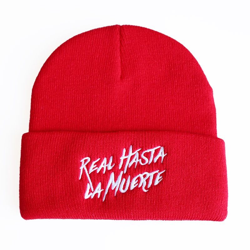 Unisex Trend Real Hasta La Muerte alfabēta izšuvuma adīta cepure Vilnas cepure Hiphop džemperis_voghion.com