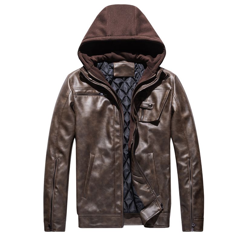 Abbigliamento maschile Giacca invernale da uomo in pelle PU da motociclista di taglia USA Giacca con cappuccio staccabile di grandi dimensioni Giacca imbottita per il commercio estero_voghion.com