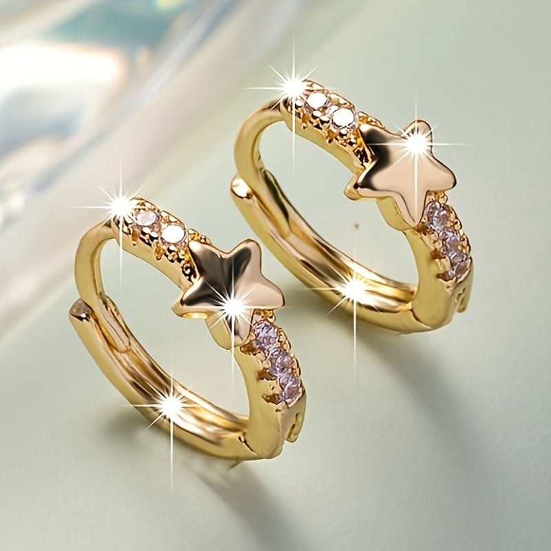 Orecchini a cerchio con zirconi cubici alla moda per donna, colore dorato, personalità punk, orecchini a stella, accessori per feste, regali_voghion.com