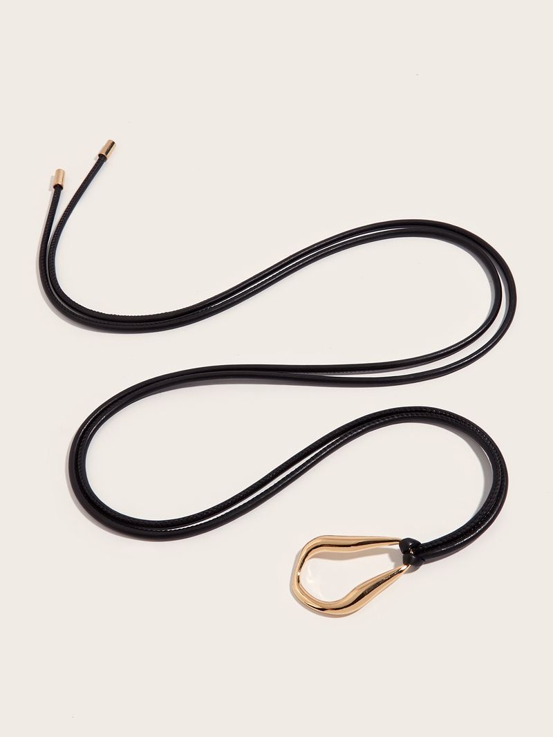 Metalen gesp, zacht leren touw, geknoopte tailleband, damesoutfit, modieuze jas, donsjack, decoratieve trui,_voghion.com