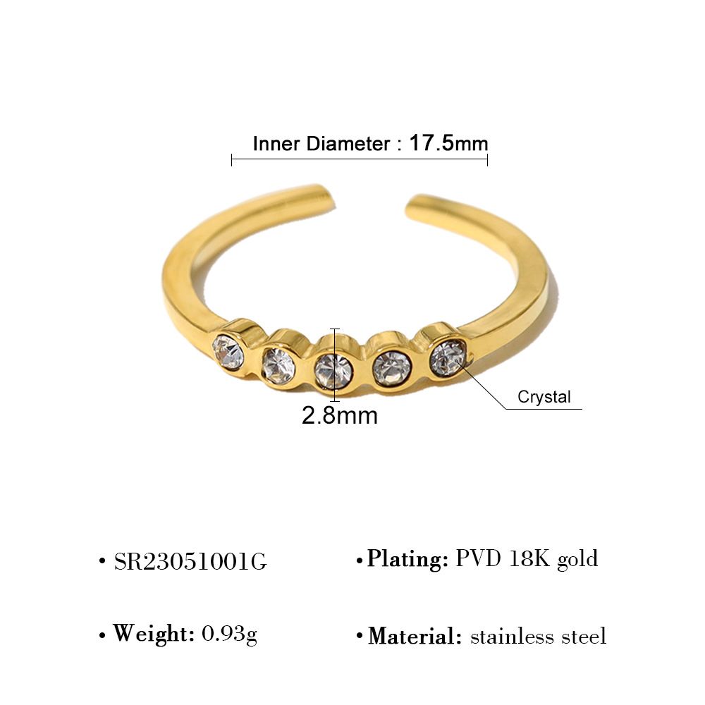 Anello in acciaio al titanio con zircone bianco intarsiato in stile francese, anello aperto regolabile alla moda, che mantiene il colore_voghion.com