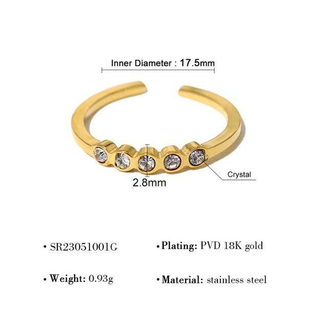 Anello in acciaio al titanio con zircone bianco intarsiato in stile francese, anello aperto regolabile alla moda, che mantiene il colore_voghion.com