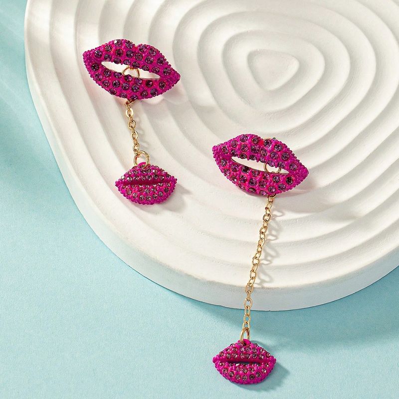 Retro simple European and American style earrings women's personalized creative lips Diamond-embedded niche design earrings versatile long earrings_voghion.com