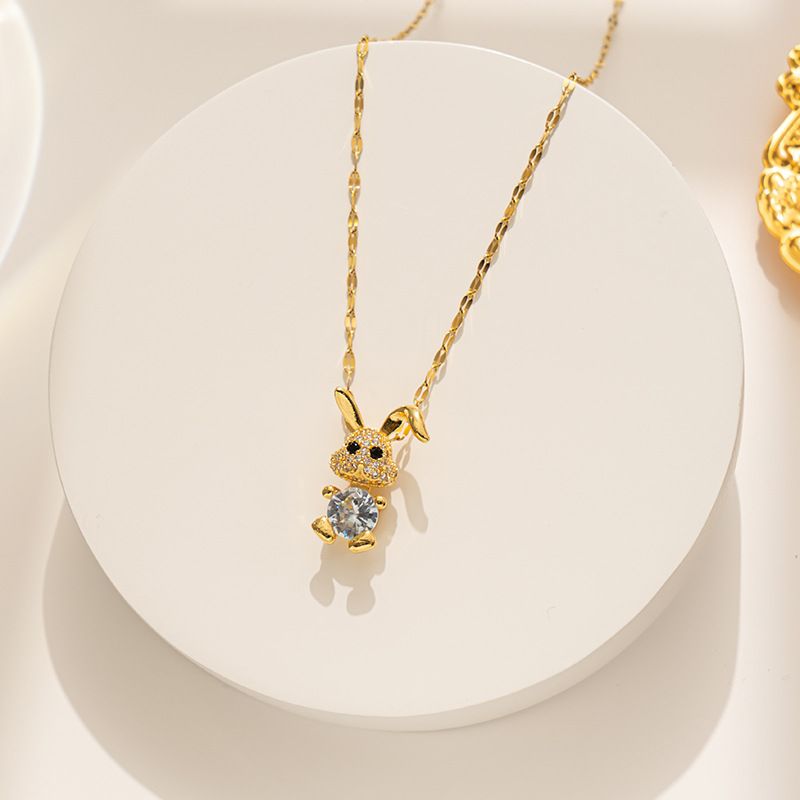 Collana con ciondolo a forma di coniglietto carino in cristallo 2023, versatile per le donne, semplice ciondolo in zircone, regali per la fidanzata_voghion.com