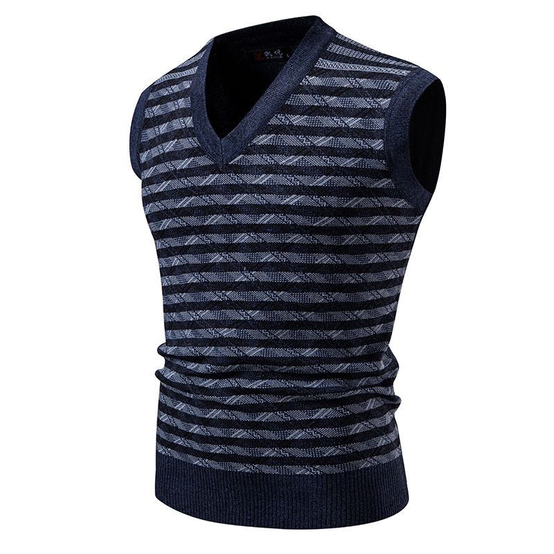 Gilet en tricot à col en V tendance pour homme - Pull sans manches décontracté pour l'automne et l'hiver, coupe ample, style streetwear tendance_voghion.com