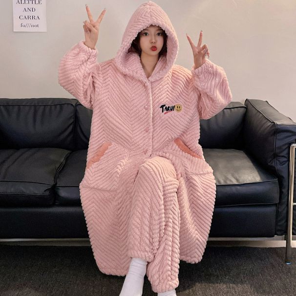 Korallen paar nachtwäsche ins mit dicken fleece herren nachthemd herbst und winter neue frauen zwei-stück set kann getragen werden_voghion.com