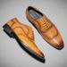 Unbeatable Quality Men's Block Business Casual Formal Shoes, Spring Low Cut, Carved, Polished Leather Surface, Large Size, Pointed Toe_voghion.com