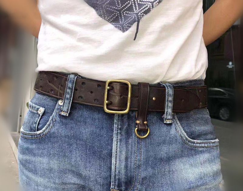 HEIßER Modegürtel mit doppelter Kupferschnalle im Retro-Stil, erste Schicht aus reinem Rindsleder, Jeans mit echtem Leder, stilvoller Herrengürtel_voghion.com