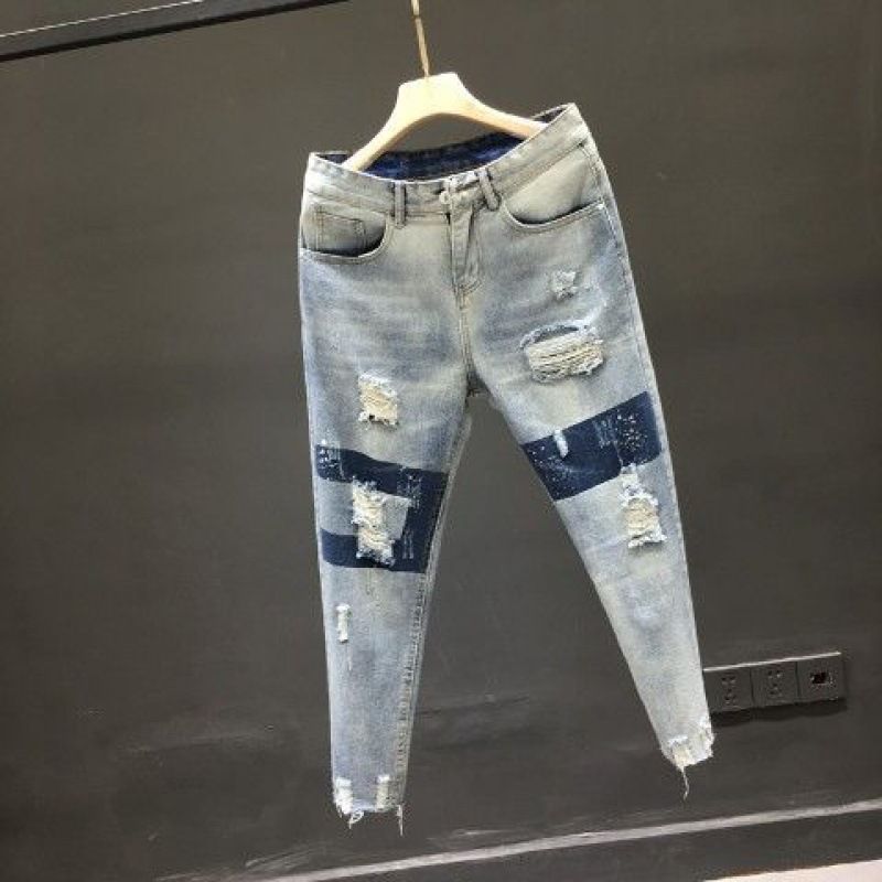 Jeans déchirés pour hommes, style Hong Kong, nouvelle marque, mode jeunesse, neuf points, slim, pantalon de mendiant tendance_voghion.com
