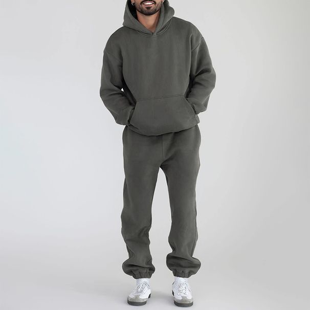 Men's Winter Tracksuits Set Solid Color Fleece Long Sleeve Sweatsuit Set Hoodies And Pants Running Sports Suits_voghion.com