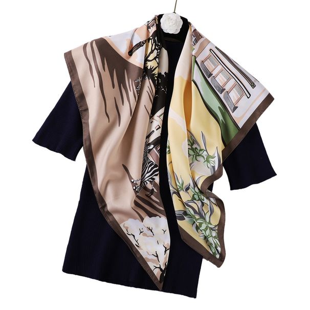 Nuova sciarpa diagonale 90 con temperamento in seta simulata, cinturino per fascia, grande sciarpa quadrata, traspirante, assorbente del sudore,_voghion.com