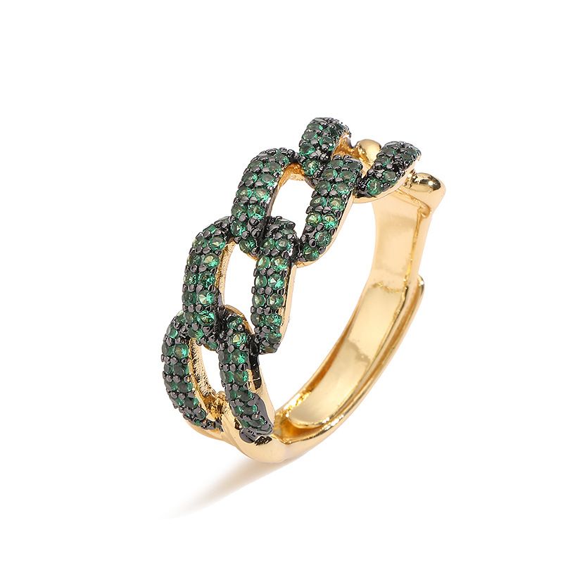 HECHENG Gioielli di nicchia Hip Hop in rame con diamanti colorati cubani, moda, lusso leggero, catena a corda intrecciata, anello_voghion.com