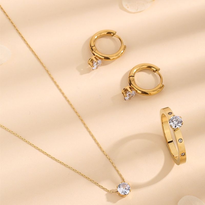 Ensemble de bijoux en verre avec incrustation de placage en acier titane rond de style simple et décontracté_voghion.com