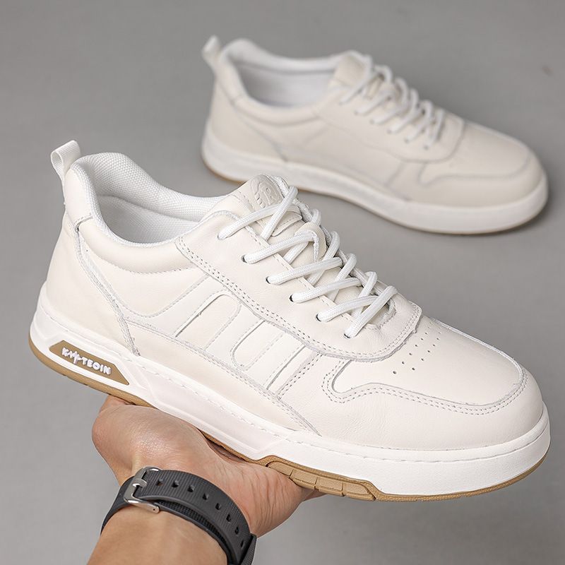 Genuine Leather Fall/Winter New Arrival White Men's Casual Sneakers Stylish And Versatile_voghion.com
