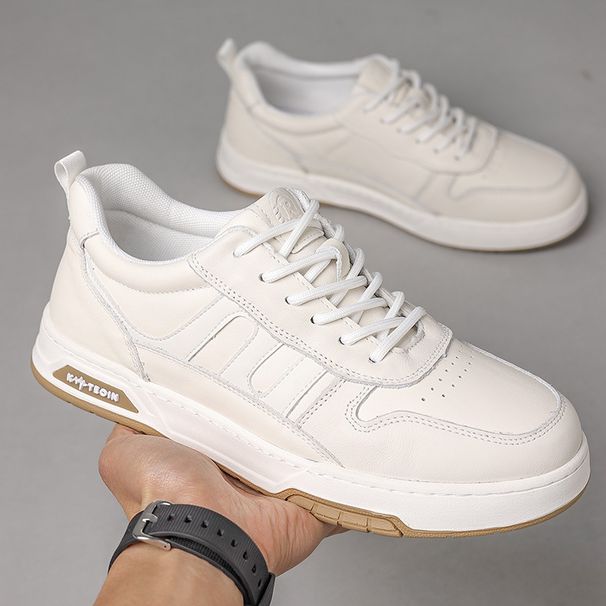 Genuine Leather Fall/Winter New Arrival White Men's Casual Sneakers Stylish And Versatile_voghion.com
