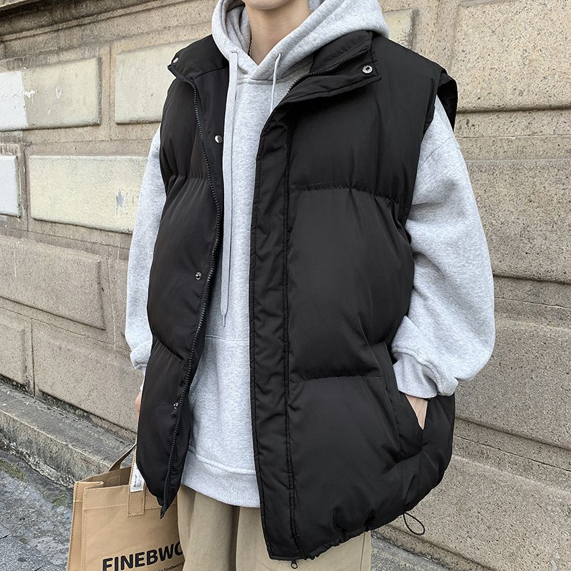 Daunenweste aus Baumwolle für Herren, warm, für den Winter, trendige Marke, einfarbig, Brotkleidung, locker, vielseitig, Stehkragen, Weste, Jacke_voghion.com