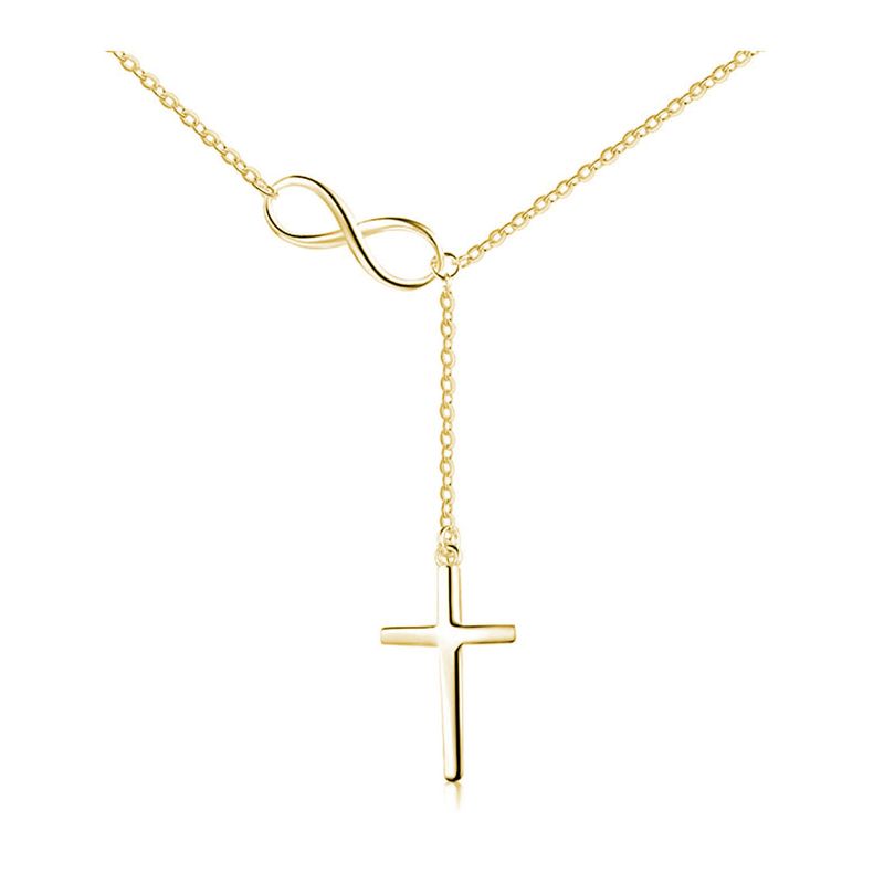 Collana a forma di 8, semplice e alla moda, con croce portafortuna a forma di otto, catena per clavicola_voghion.com