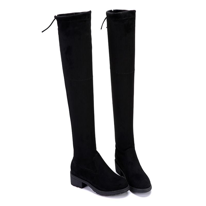 SHLIANG Fashion õhukesed üle põlve Saapad Naiste sügistalvised pikad saapad Naine Must madala kontsaga reie kõrge Botas S0335_voghion.com