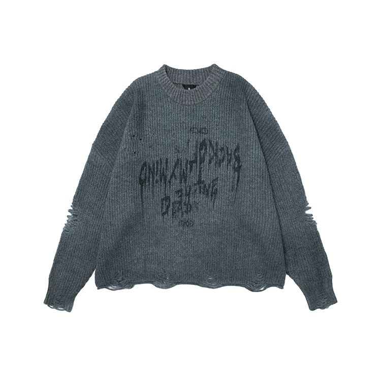 #OVDY Autunno/Inverno Nuova Maglia Girocollo in Maglia con Design a Foro Cavo, Maglione Casual Ampio e alla Moda da Strada per_voghion.com