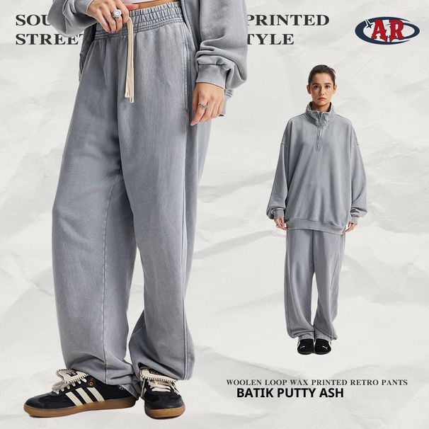 001 2025 Autumn Winter New Vintage Retro Terry Stand Collar Half-Zip Set Loose Trendy Brand Washed Sweatshirt Pants_voghion.com