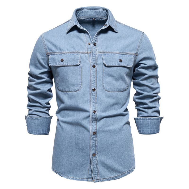 2024 autumn new high-quality washed denim men's casual cotton long sleeved shirt_voghion.com
