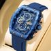 2025 New Men's Watch Multi Functional Quartz Movement Rectangular Blue Dial Sports Clock Casual Fashion Silicone Strap Men Watch_voghion.com