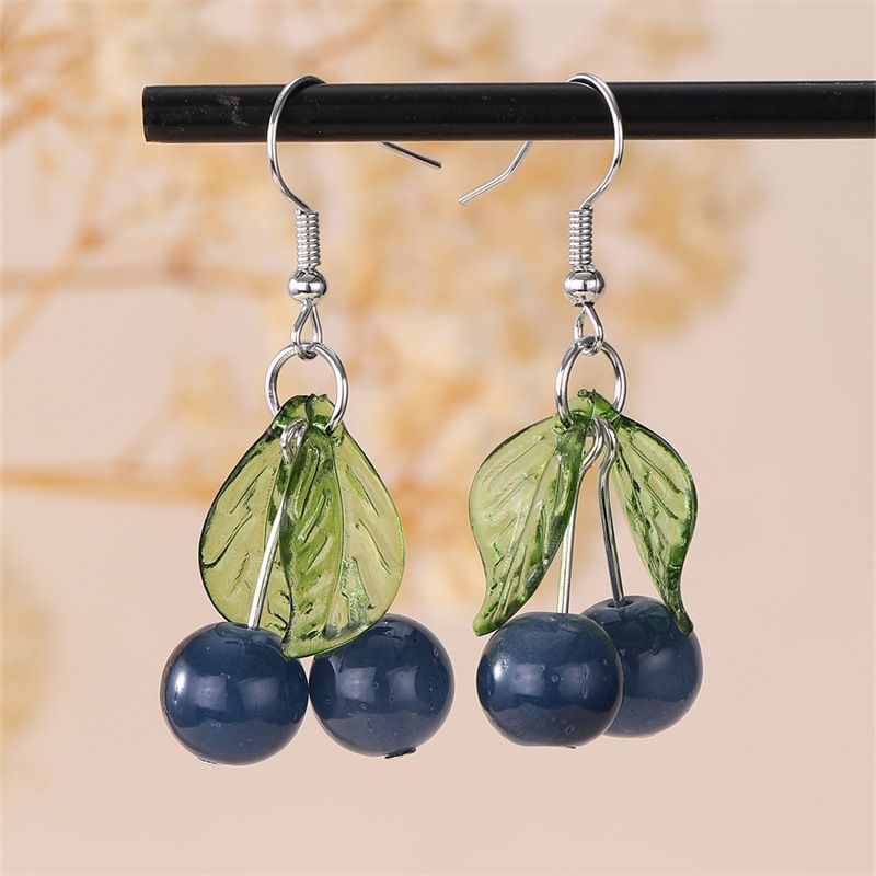 Kirsche Multi-farbe Neue Obst Anhänger Green Leaf Frische frauen Stud Ohrringe Schmuck_voghion.com