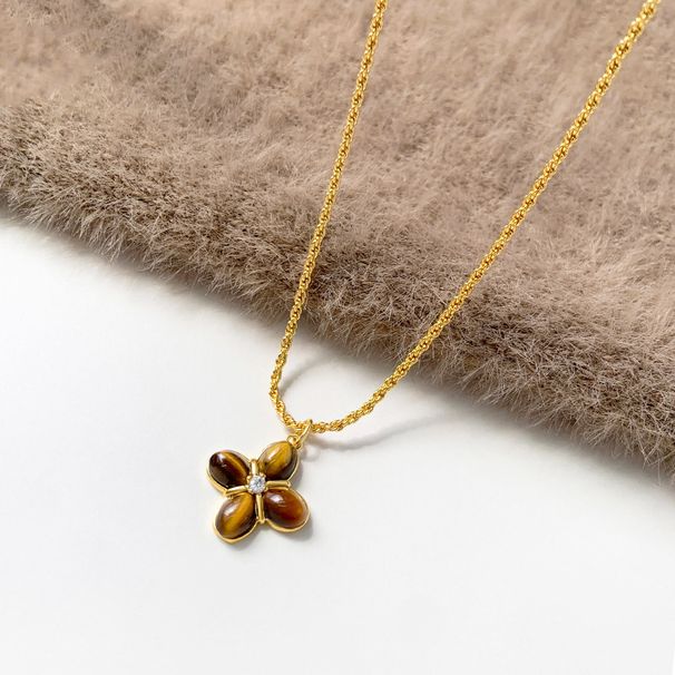 Collana con orecchini a forma di fiore in pietra occhio di tigre con zircone, temperamento, catena per maglioni di alta qualità, gioielli di moda per le donne_voghion.com